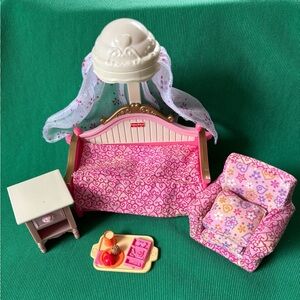 Fisher Loving Family Dollhouse girl Bedroom CANOPY BED TABLE Chair food lot